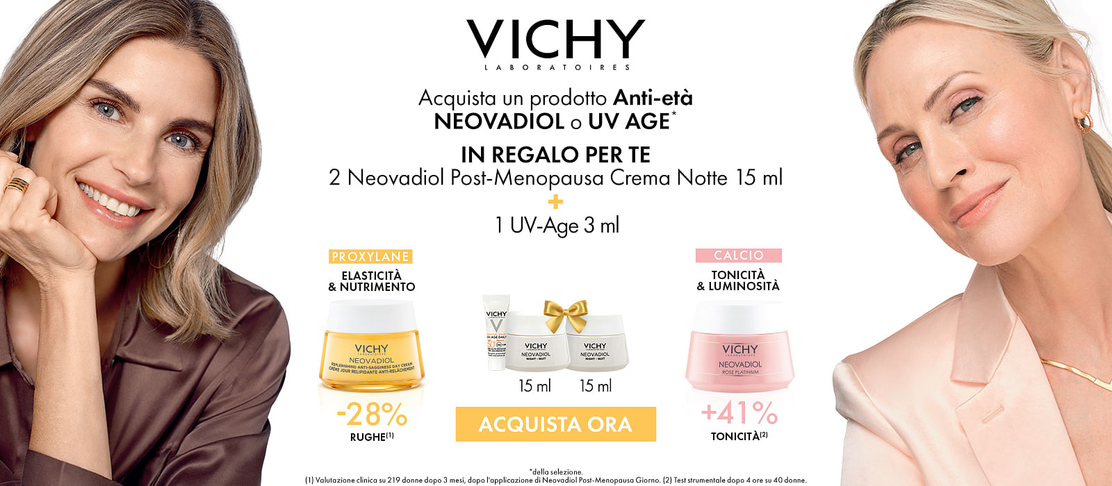 Banner promozionale Vichy: acquista Neovadiol o UV Age e ricevi in omaggio creme anti-età