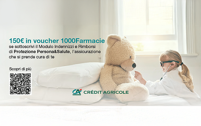 Promozione Crédit Agricole: 150€ in voucher 1000Farmacie con l’assicurazione Protezione Persona & Salute