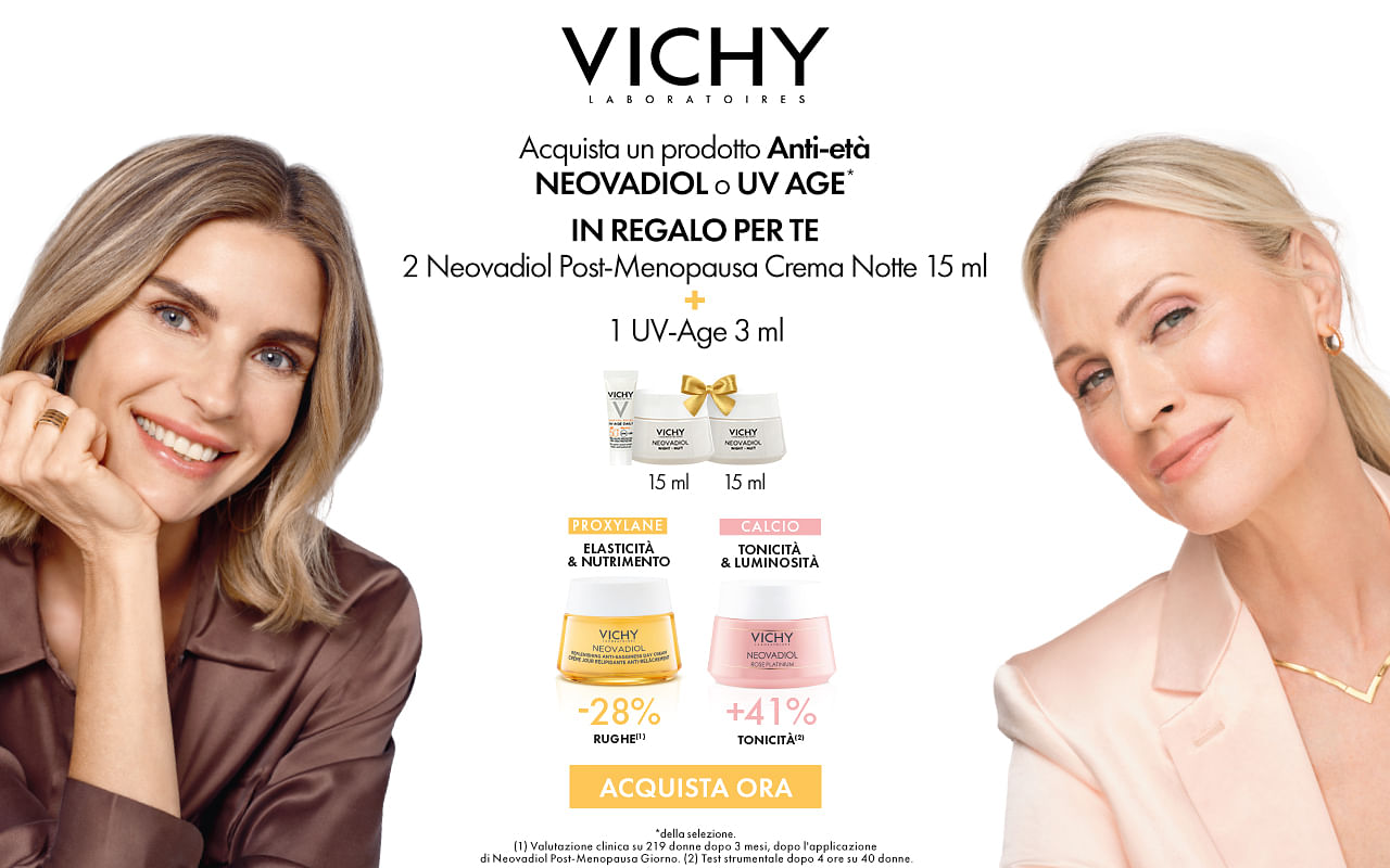 Banner promozionale Vichy: acquista Neovadiol o UV Age e ricevi in omaggio creme anti-età