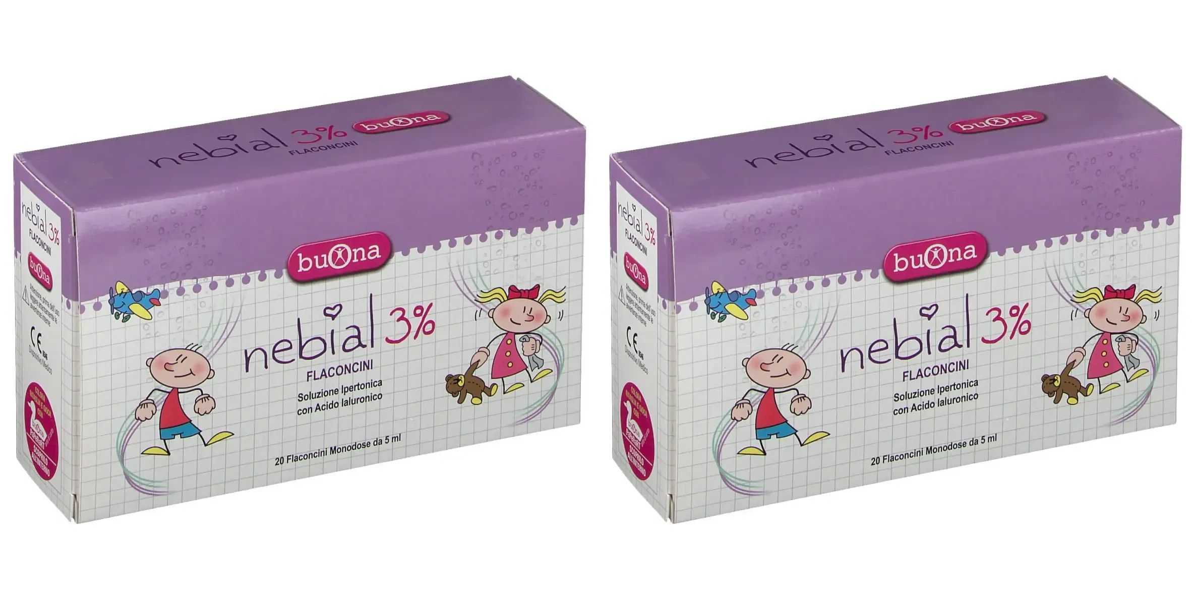 NEBIAL FLACONCINI SOLUZIONE SALINA IPERTONICA DI SODIO CLORURO AL 3% CON ACIDO IALURONICO 20X5 ML Pack da 2