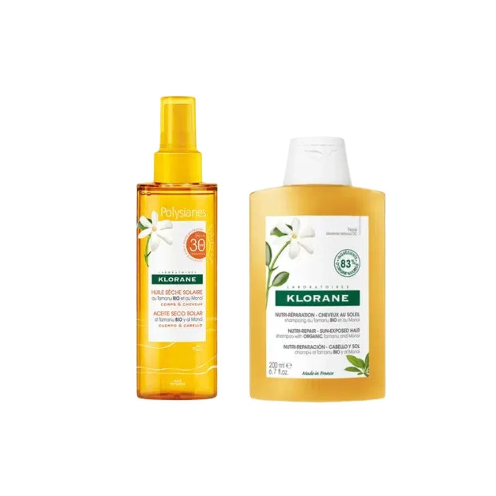 Olio solare capelli e shampoo doposole Klorane