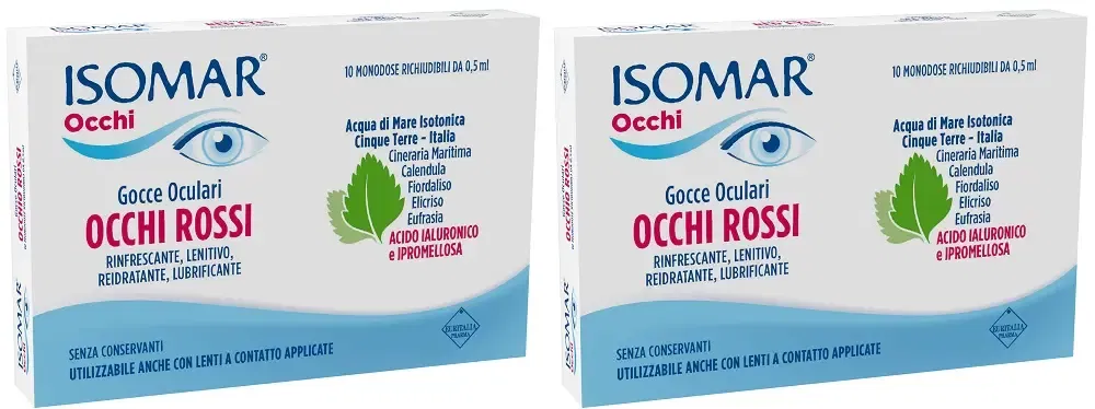 ISOMAR OCCHI ROSSI GOCCE OCULARI ACIDO IALURONICO 0,20% 10 FLACONCINI Pack da 2