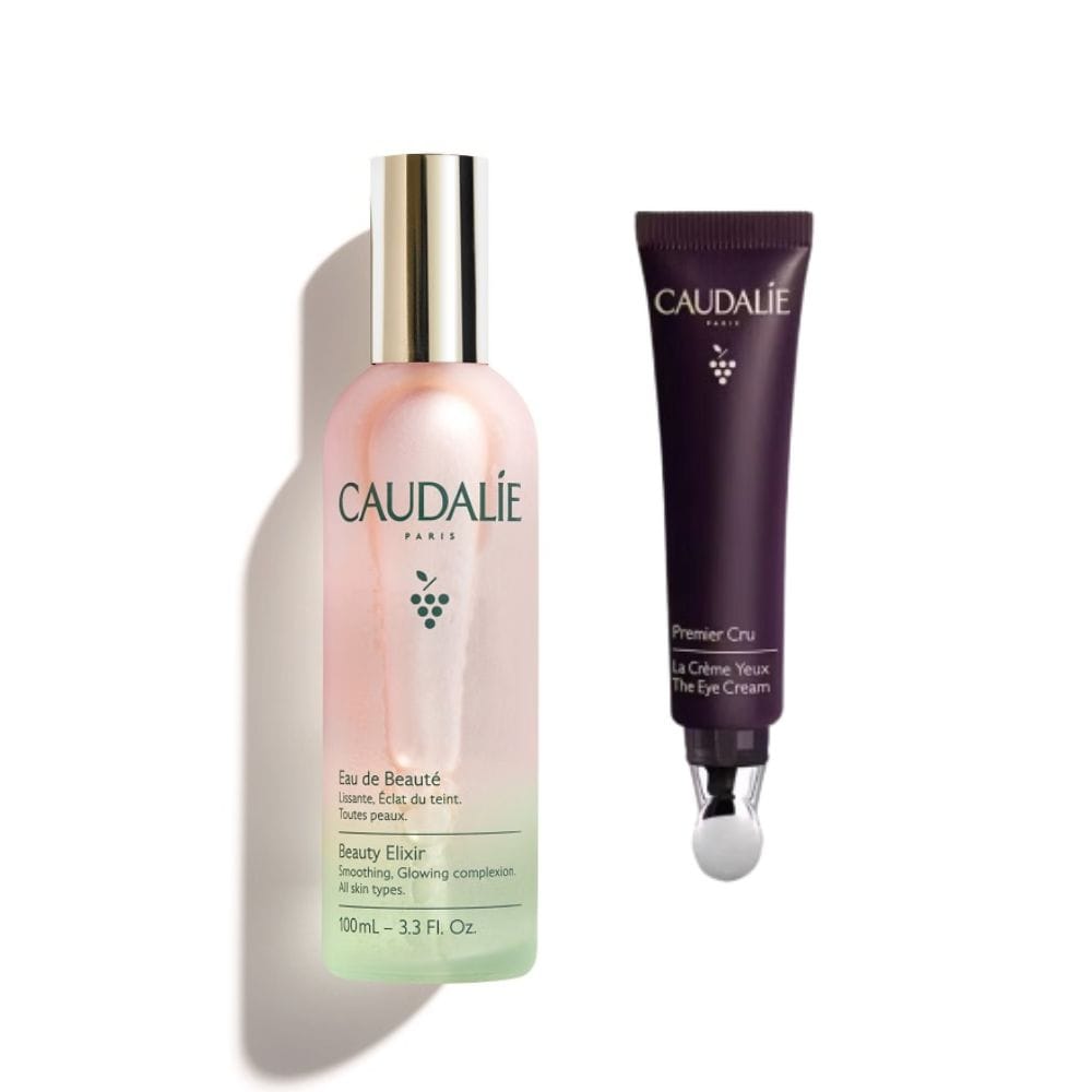 Caudalie Beauty Elixir e Premier Cru Eye Cream Routine Glow