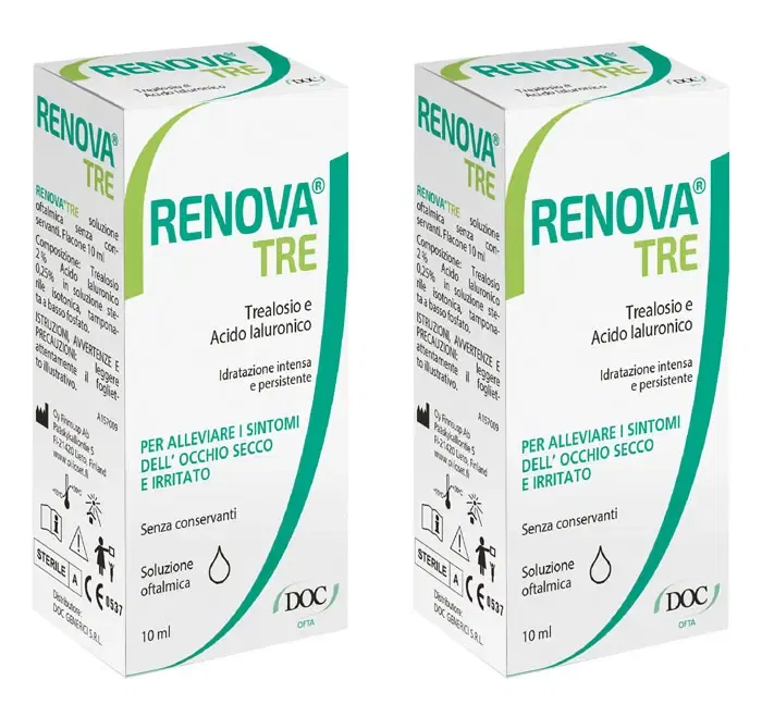 RENOVA TRE COLLIRIO A BASE DI TREALOSIO E ACIDO IALURONICO 10 ML SENZA CONSERVANTI Pack da 2