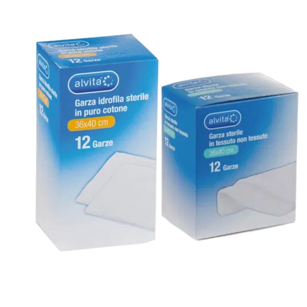 Alvita Kit Garze Sterili 36x40 in Puro Cotone e TNT per Medicazione
