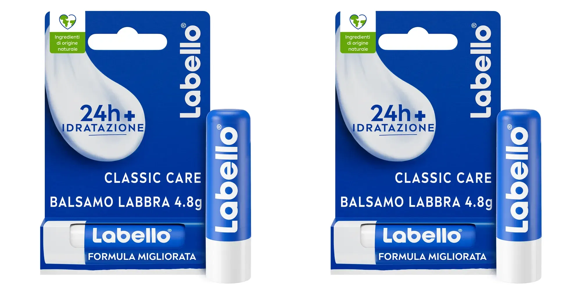 LABELLO CLASSIC CARE STICK 24H IDRATAZIONE FONDENTE SULLE LABBRA 5,5 ML Pack da 2