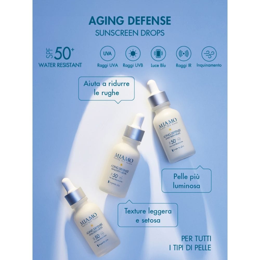 MIAMO LONGEVITY PLUS AGING DEFENSE SUNSCREEN DROPS SPF50+ PACK X2