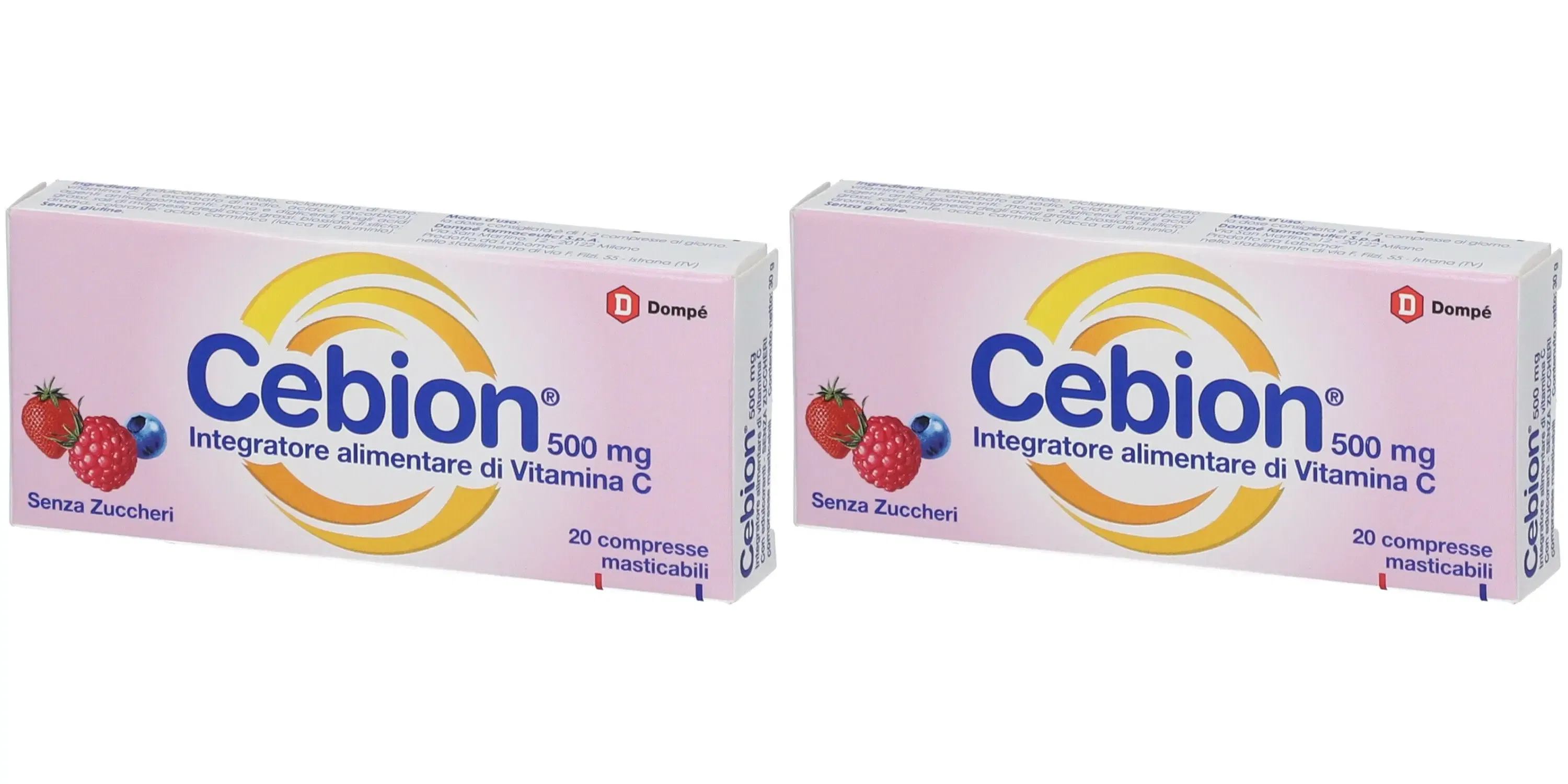 CEBION MASTICABILE SENZA ZUCCHERO VITAMINA C 500 MG 20 COMPRESSE Pack da 2