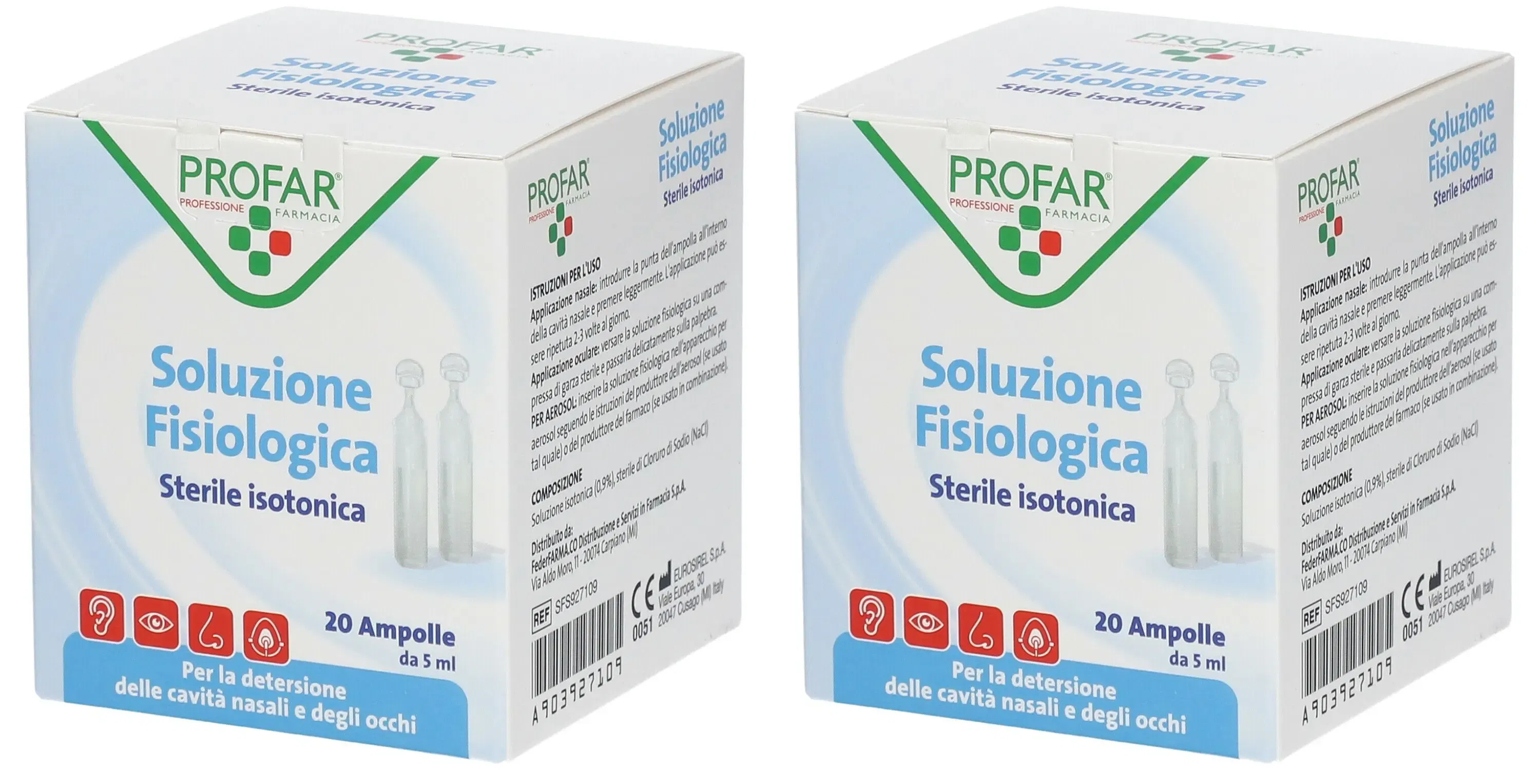 SOLUZIONE FISIOLOGICA STERILE ISOTONICA PROFAR 20 AMPOLLE DA 5 ML Pack da 2
