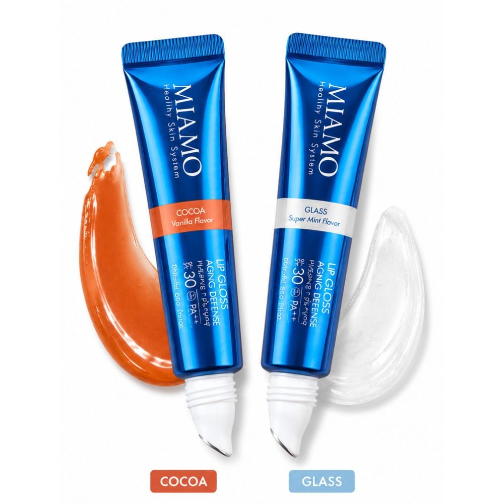 Miamo Lip Gloss Aging Defense SPF30 Cocoa + Glass – Duo Gloss Nude e Trasparente Protettivo