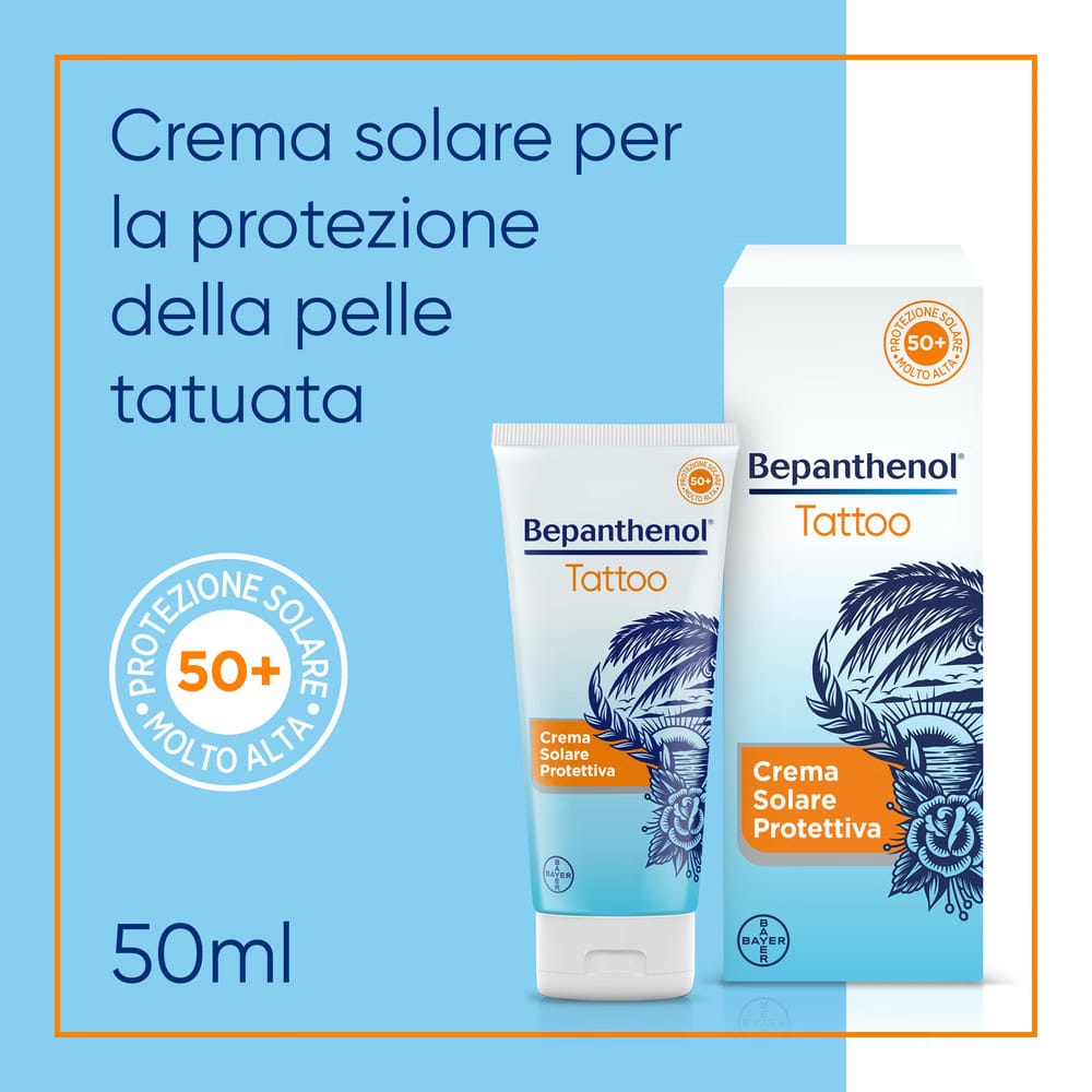 Bepanthenol Tattoo Kit Completo con Pasta Trattamento Intensivo, Detergente Delicato e Crema Solare SPF50+