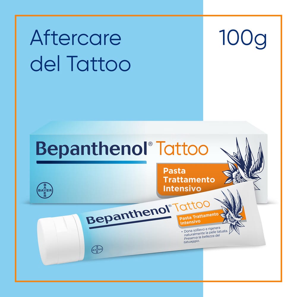 Bepanthenol Tattoo Kit Completo con Pasta Trattamento Intensivo, Detergente Delicato e Crema Solare SPF50+