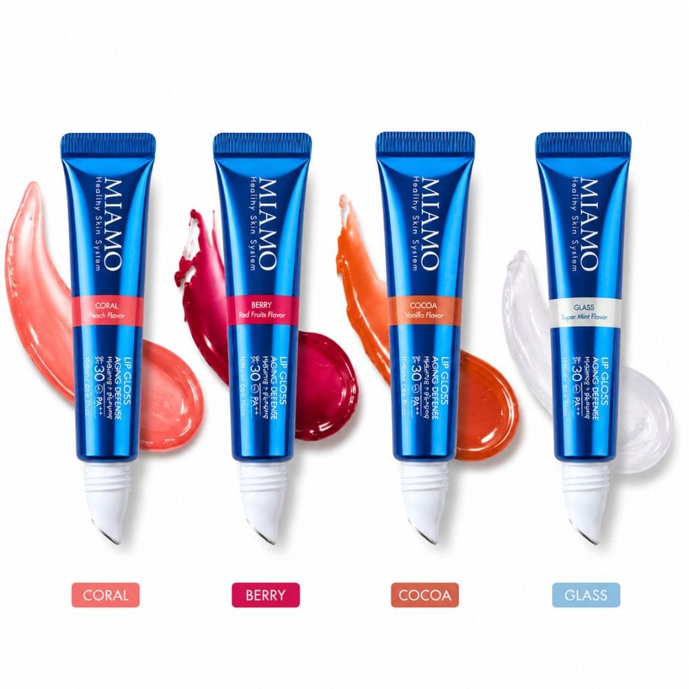 Miamo Lip Gloss Aging Defense SPF30 Collection 4 Colori – Coral, Berry, Cocoa e Glass