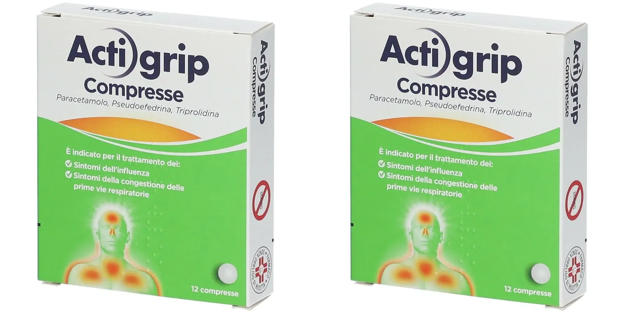 ACTIGRIP 12 compresse 60 mg + 2,5 mg + 500 mg Pack da 2