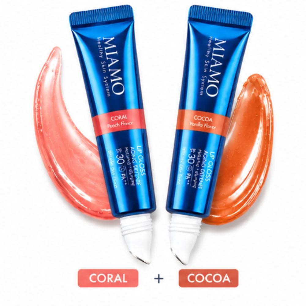 Miamo Lip Gloss Aging Defense SPF30 Coral + Cocoa – Duo Gloss Effetto Nude Luminoso