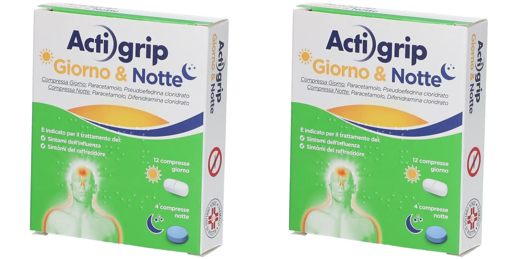 ACTIGRIP GIORNO & NOTTE 12 compresse giorno + 4 compresse notte Pack da 2