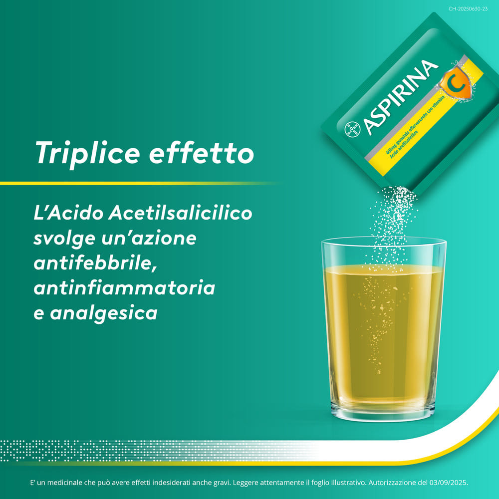 Aspirina C Antinfiammatorio e Antidolorifico per Influenza e Febbre con Vitamina C, 10 Buste Arancia
