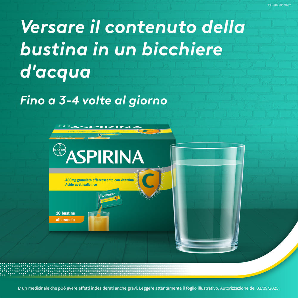 Aspirina C Antinfiammatorio e Antidolorifico per Influenza e Febbre con Vitamina C, 10 Buste Arancia