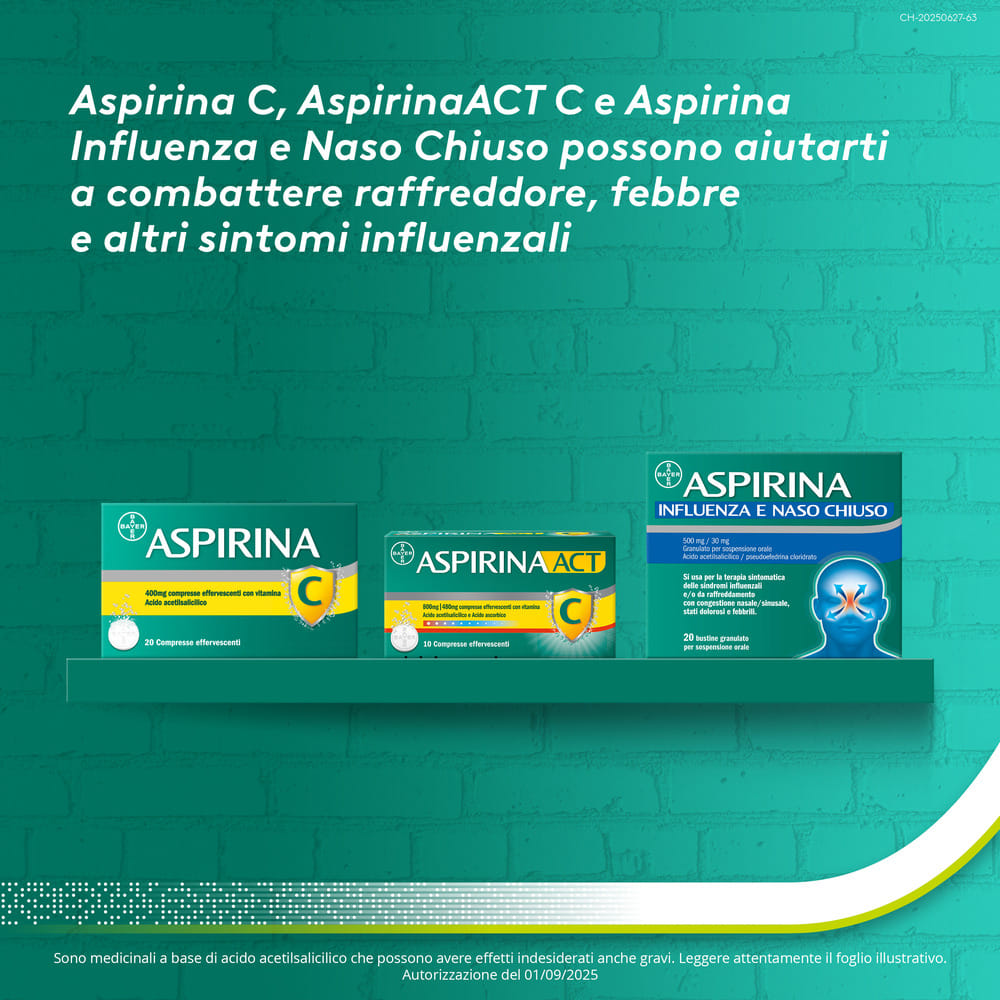 Aspirina C Antinfiammatorio Antidolorifico per Influenza Raffreddore e Febbre con Vitamina C, 20 Compresse