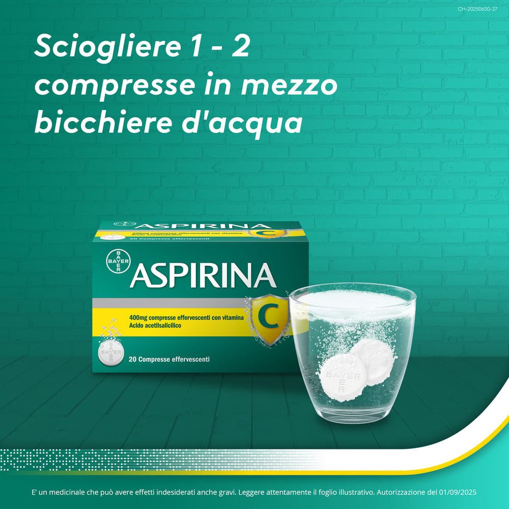 Aspirina C Antinfiammatorio Antidolorifico per Influenza Raffreddore e Febbre con Vitamina C, 20 Compresse