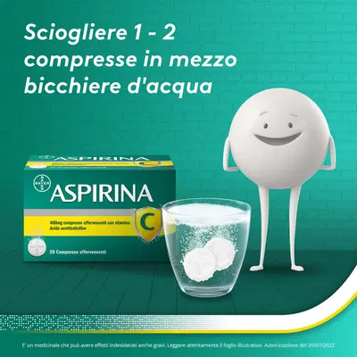 Aspirina C Antinfiammatorio Antidolorifico per Influenza Raffreddore e Febbre con Vitamina C, 20 Compresse Aspirina C Antinfiammatorio Antidolorifico per Influenza Raffreddore e Febbre con Vitamina C, 20 Compresse
