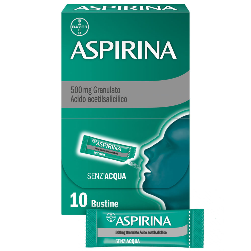 Aspirina in Granuli Senz'Acqua Antidolorifico e Antinfiammatorio contro Mal di Testa e Dolore, 10 Bustine