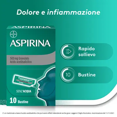 Aspirina in Granuli Senz'Acqua Antidolorifico e Antinfiammatorio contro Mal di Testa e Dolore, 10 Bustine Aspirina in Granuli Senz'Acqua Antidolorifico e Antinfiammatorio contro Mal di Testa e Dolore, 10 Bustine