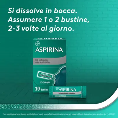 Aspirina in Granuli Senz'Acqua Antidolorifico e Antinfiammatorio contro Mal di Testa e Dolore, 10 Bustine Aspirina in Granuli Senz'Acqua Antidolorifico e Antinfiammatorio contro Mal di Testa e Dolore, 10 Bustine