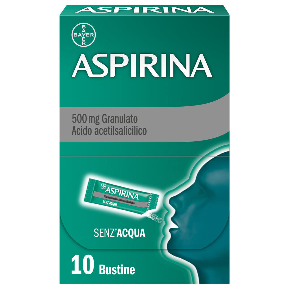Aspirina in Granuli Senz'Acqua Antidolorifico e Antinfiammatorio contro Mal di Testa e Dolore, 10 Bustine