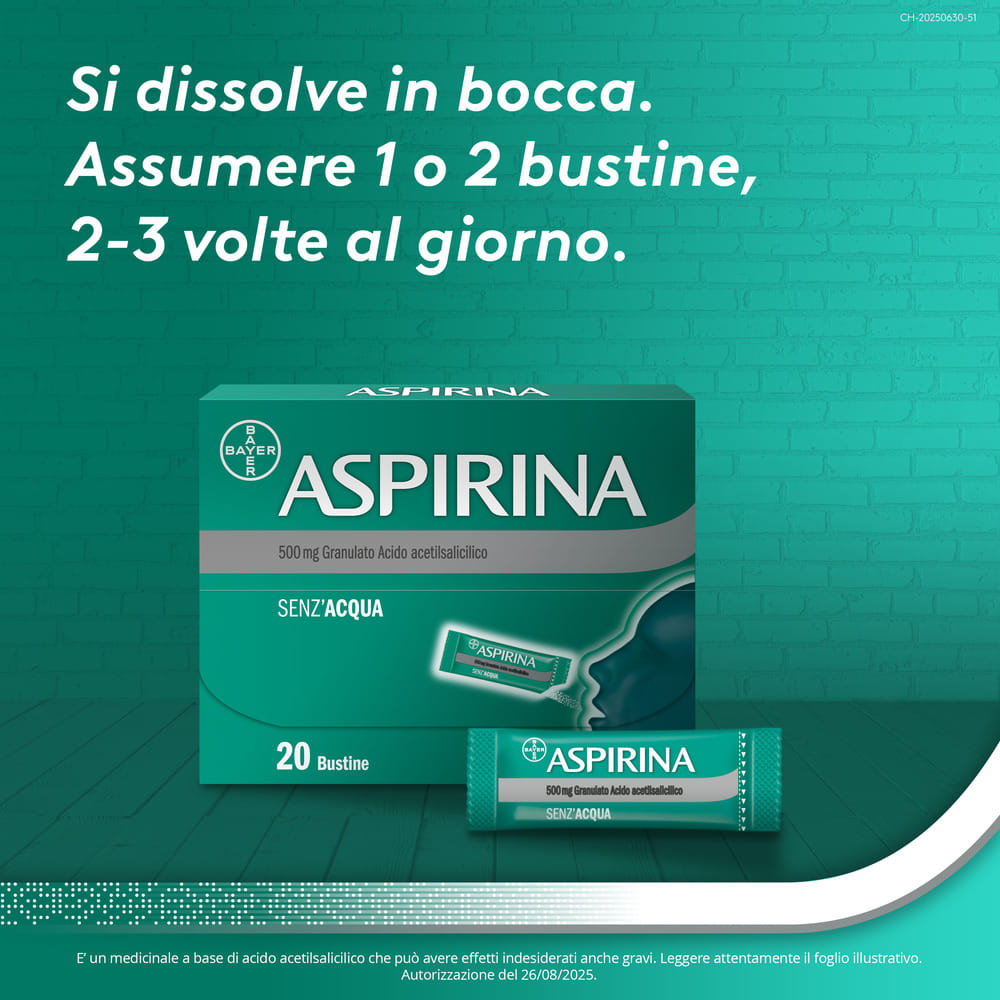 Aspirina in Granuli Senz'Acqua Antidolorifico e Antinfiammatorio contro Mal di Testa e Dolore 20 bustine