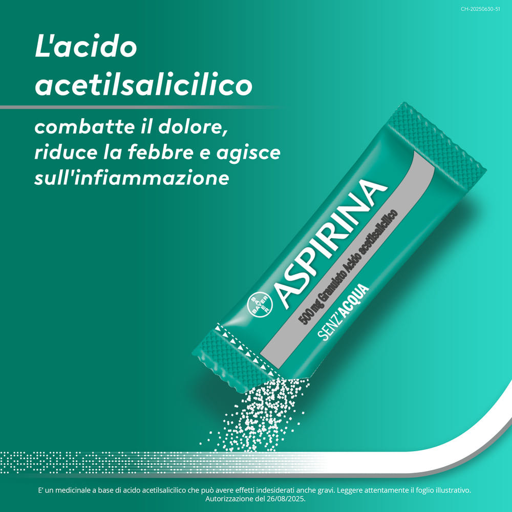 Aspirina in Granuli Senz'Acqua Antidolorifico e Antinfiammatorio contro Mal di Testa e Dolore 20 bustine