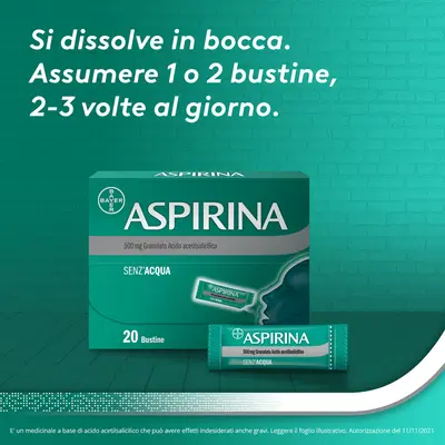 Aspirina in Granuli Senz'Acqua Antidolorifico e Antinfiammatorio contro Mal di Testa e Dolore 20 bustine Aspirina in Granuli Senz'Acqua Antidolorifico e Antinfiammatorio contro Mal di Testa e Dolore 20 bustine