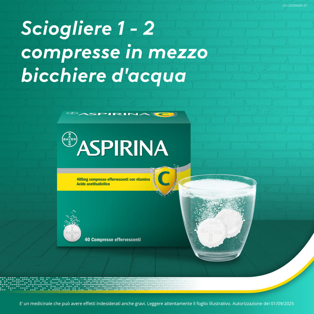 Aspirina C Antinfiammatorio Antidolorifico per Influenza Raffreddore e febbre con Vitamina C, 40 Compresse