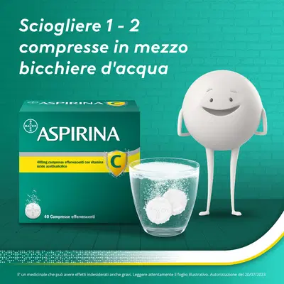 Aspirina C Antinfiammatorio Antidolorifico per Influenza Raffreddore e febbre con Vitamina C, 40 Compresse Aspirina C Antinfiammatorio Antidolorifico per Influenza Raffreddore e febbre con Vitamina C, 40 Compresse