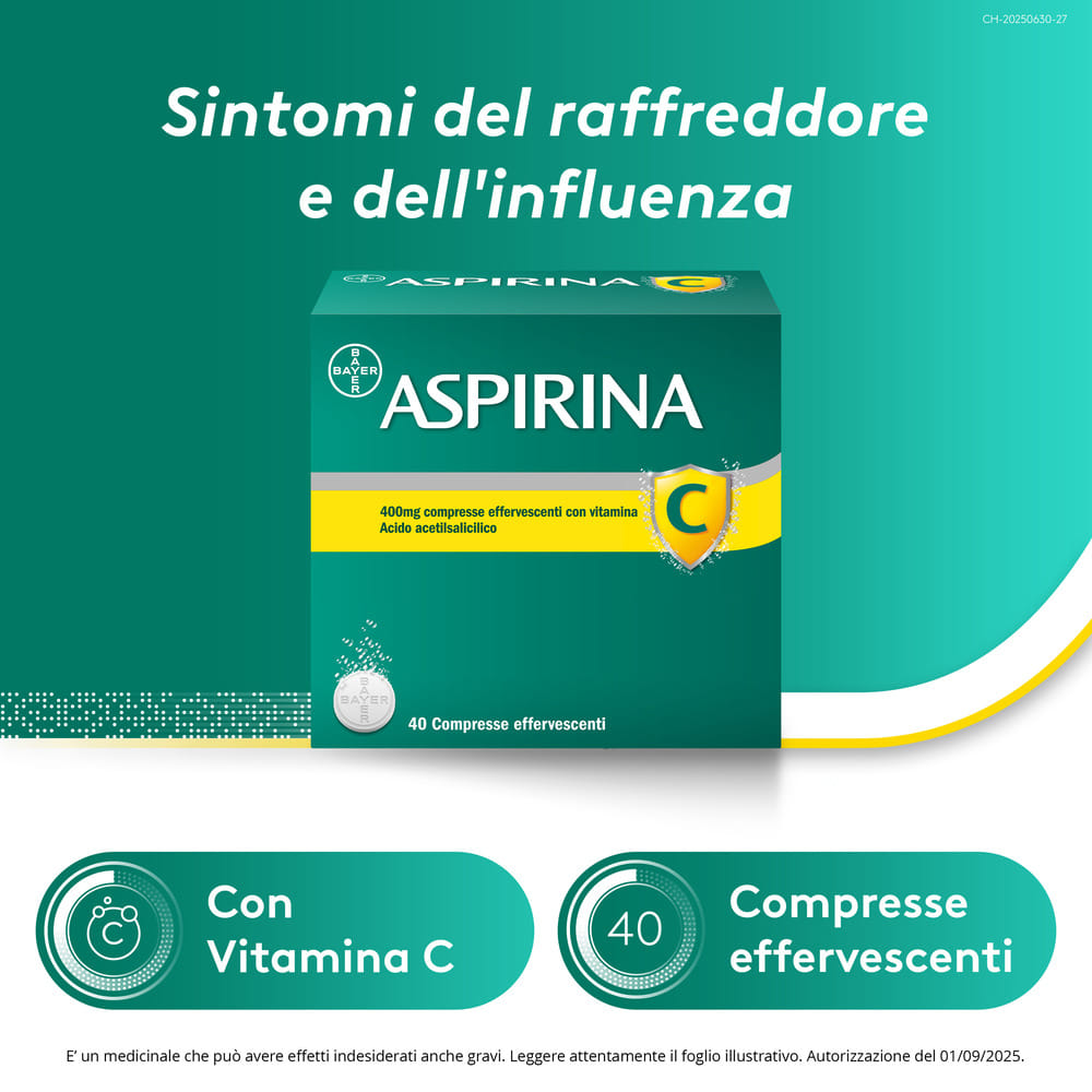 Aspirina C Antinfiammatorio Antidolorifico per Influenza Raffreddore e febbre con Vitamina C, 40 Compresse