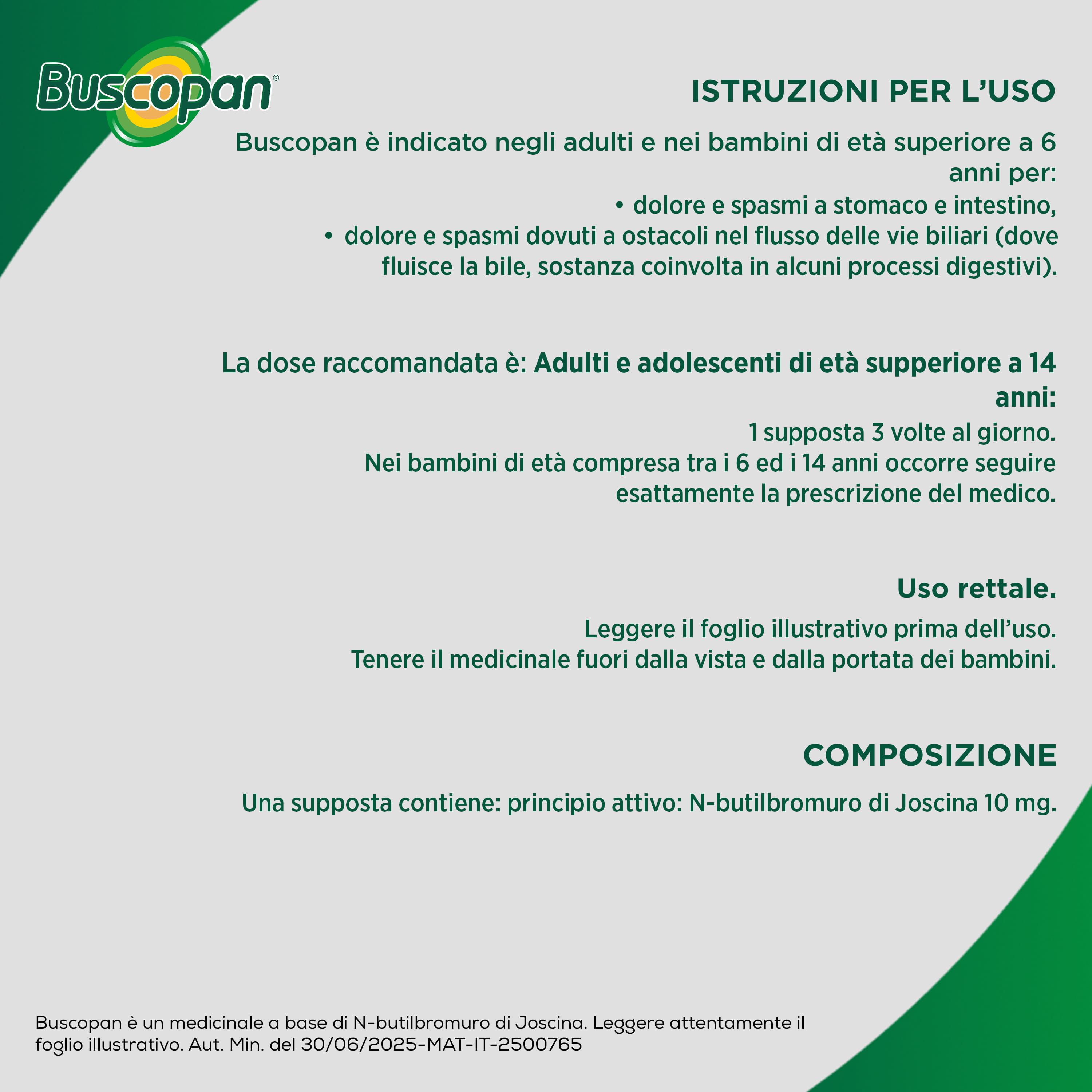Buscopan Contro Mal di Pancia, Dolori e Crampi Addominali, 6 Supposte