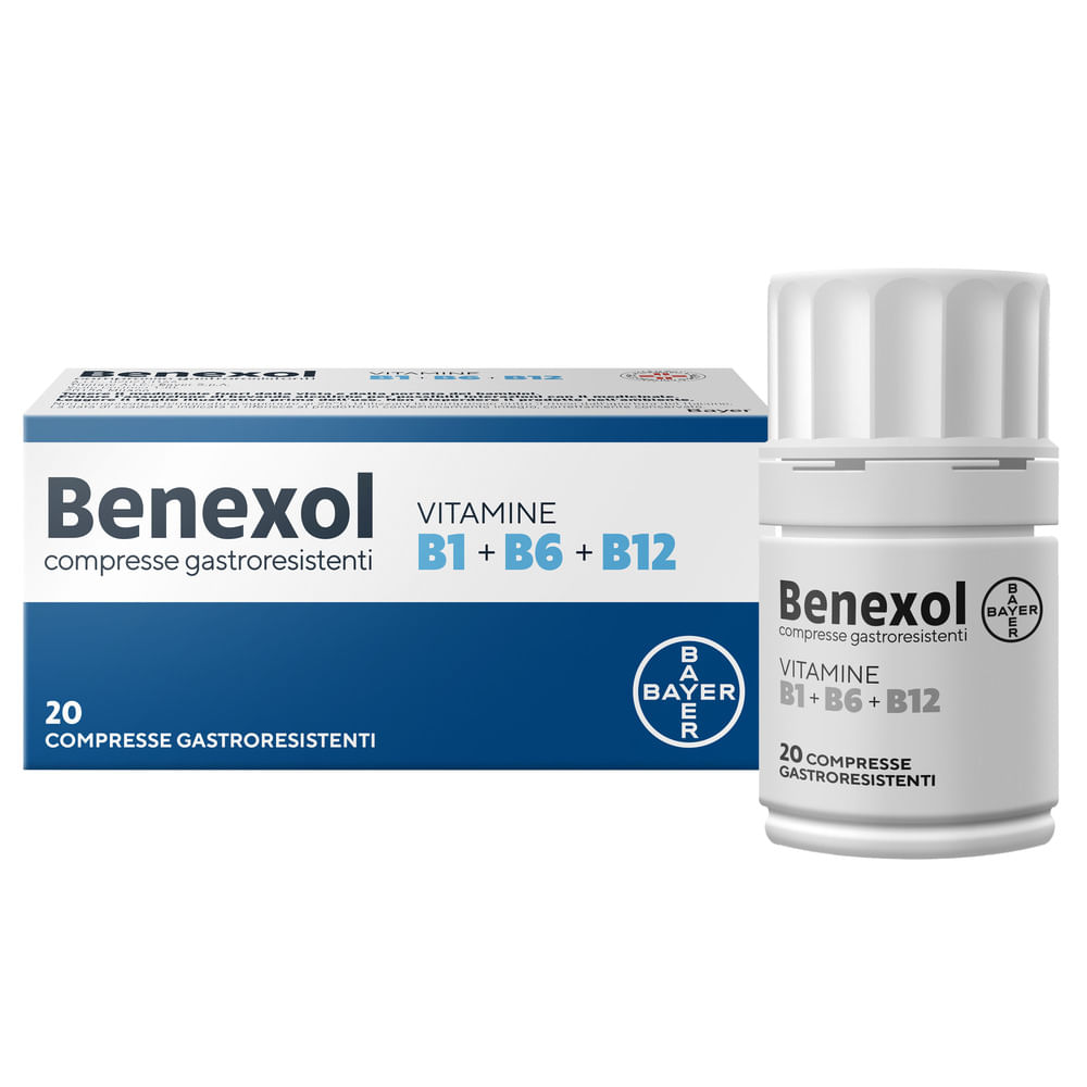 Benexol, Trattamento per Carenza di Vitamine Gruppo B, a base di Vitamina B1, B6, B12, 20 Compresse Gastroresistenti