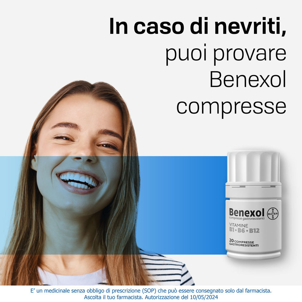 Benexol, Trattamento per Carenza di Vitamine Gruppo B, a base di Vitamina B1, B6, B12, 20 Compresse Gastroresistenti
