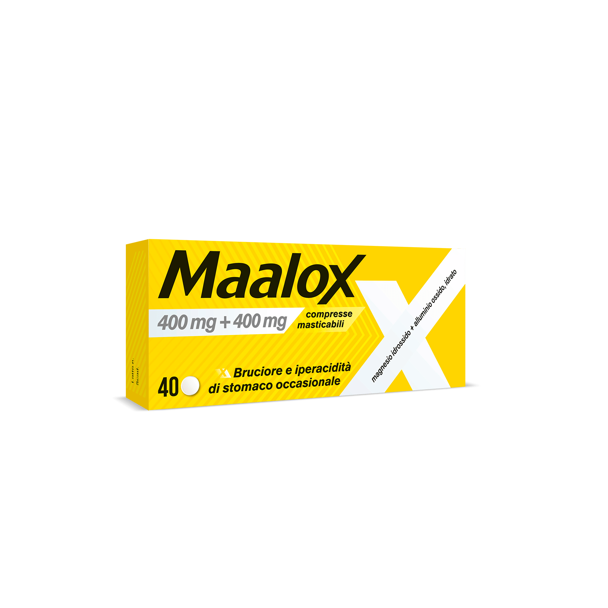 Maalox 400+400 MG, contro acidità di stomaco occasionale, 40 cpr