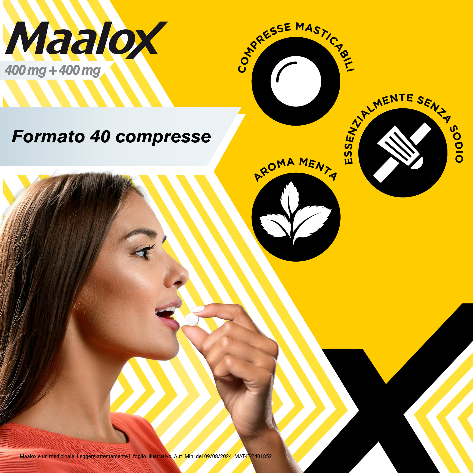 Maalox 400+400 MG, contro acidità di stomaco occasionale, 40 cpr