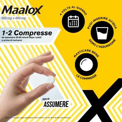 Maalox 400+400 MG, contro acidità di stomaco occasionale, 40 cpr Maalox 400+400 MG, contro acidità di stomaco occasionale, 40 cpr