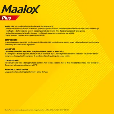 Maalox Plus contro bruciore, cattiva digestione, iperacidità di stomaco, 30 compresse Maalox Plus contro bruciore, cattiva digestione, iperacidità di stomaco, 30 compresse