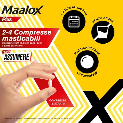 Maalox Plus contro bruciore, cattiva digestione, iperacidità di stomaco, 30 compresse Maalox Plus contro bruciore, cattiva digestione, iperacidità di stomaco, 30 compresse