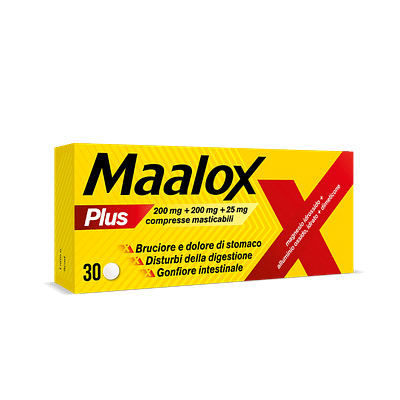 Maalox Plus azione rapida contro bruciore e acidità di stomaco, 30 cpr