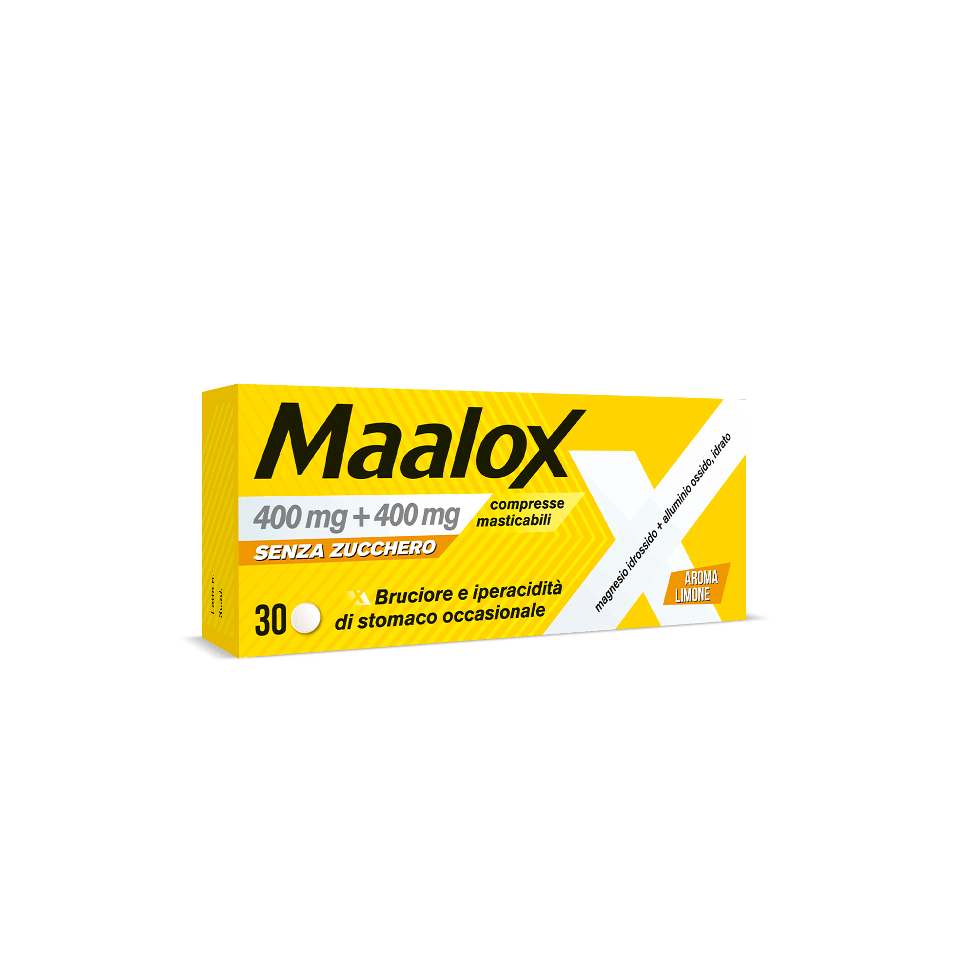 Maalox 400+400 MG, contro acidità di stomaco occasionale, 30 cpr senza zucchero