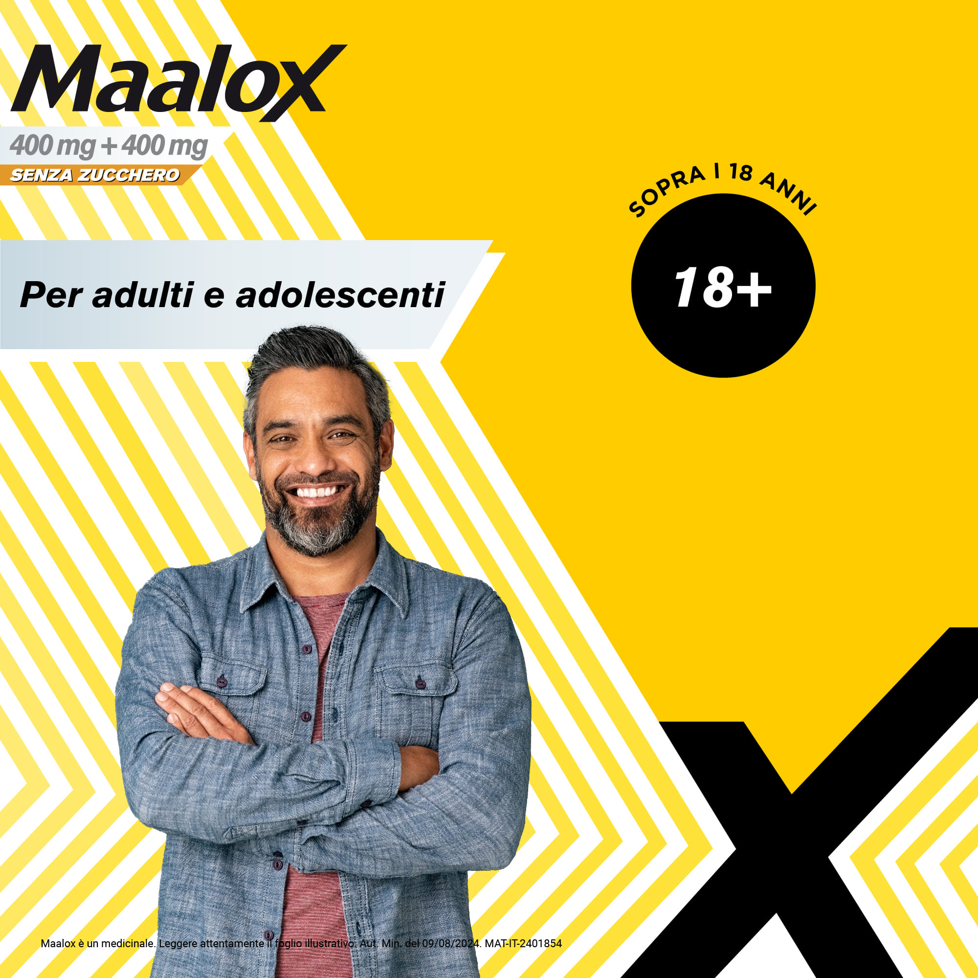 Maalox 400+400 MG, contro acidità di stomaco occasionale, 30 cpr senza zucchero