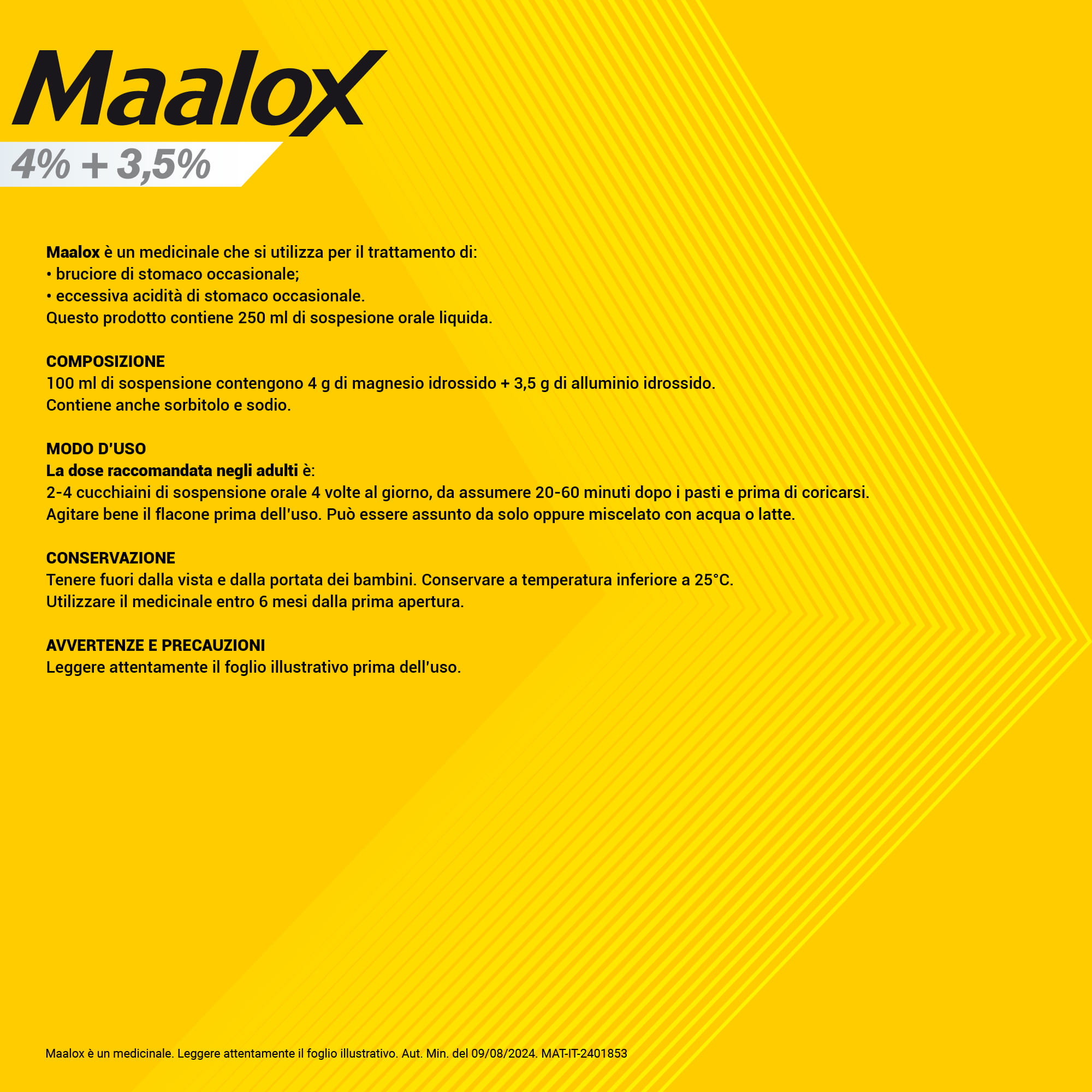 Maalox 400+400 sospensione orale, contro acidità di stomaco occasionale, 250 ml