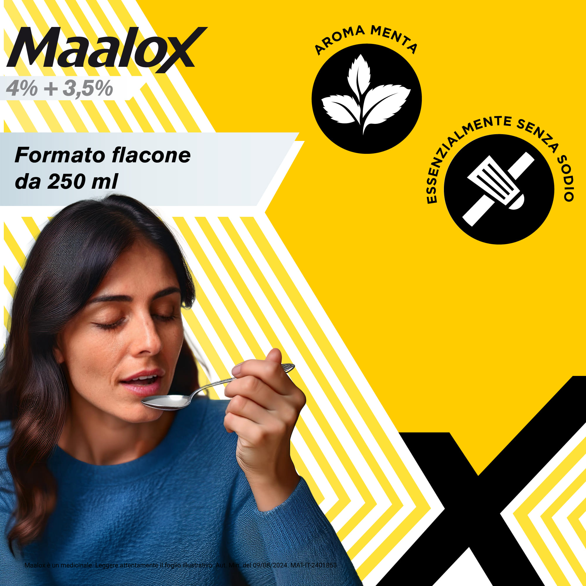 Maalox 400+400 sospensione orale, contro acidità di stomaco occasionale, 250 ml