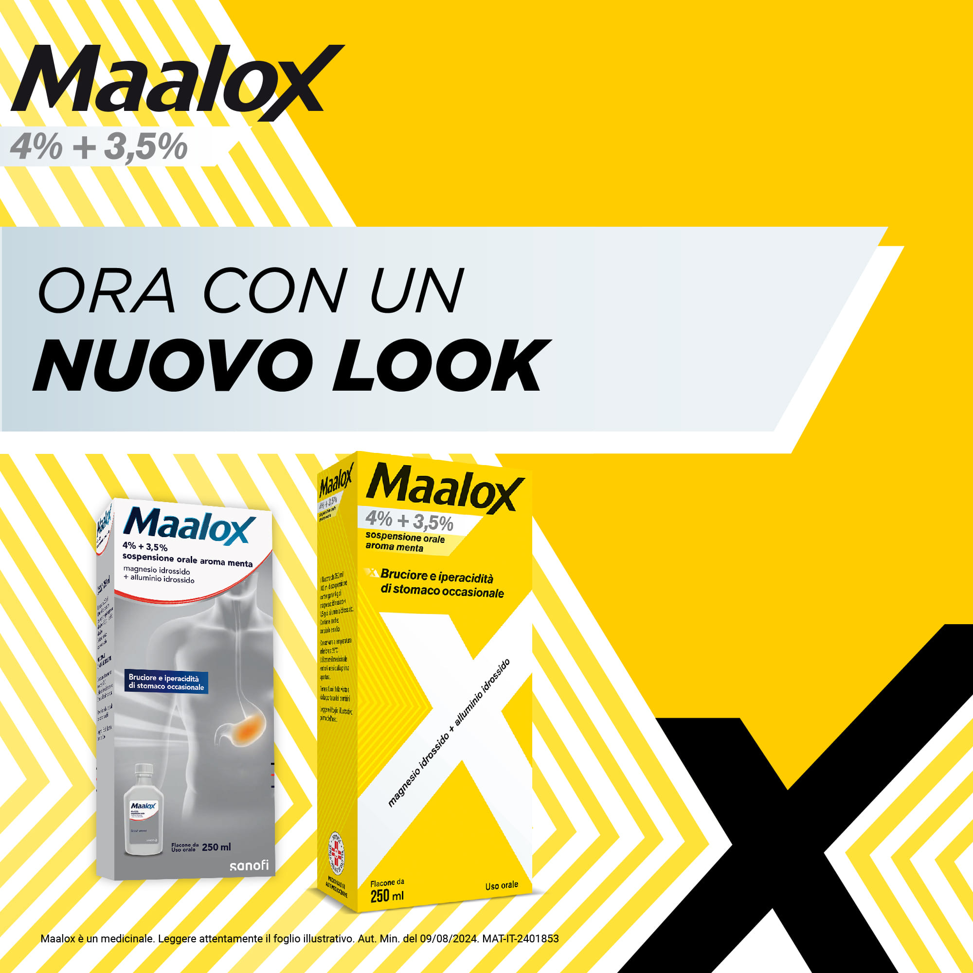 Maalox 400+400 sospensione orale, contro acidità di stomaco occasionale, 250 ml