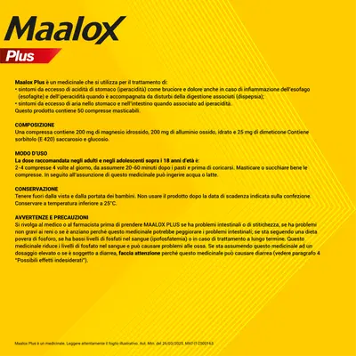 Maalox Plus contro bruciore, cattiva digestione, iperacidità di stomaco, 50 compresse Maalox Plus contro bruciore, cattiva digestione, iperacidità di stomaco, 50 compresse